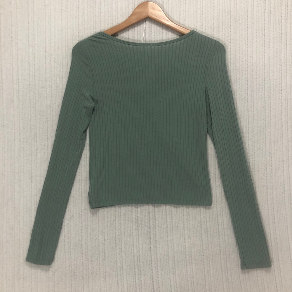 American Eagle Outfitters Ribbed Long Sleeve Cropped Top‎ Green Ring Detail - Picture 6 of 9